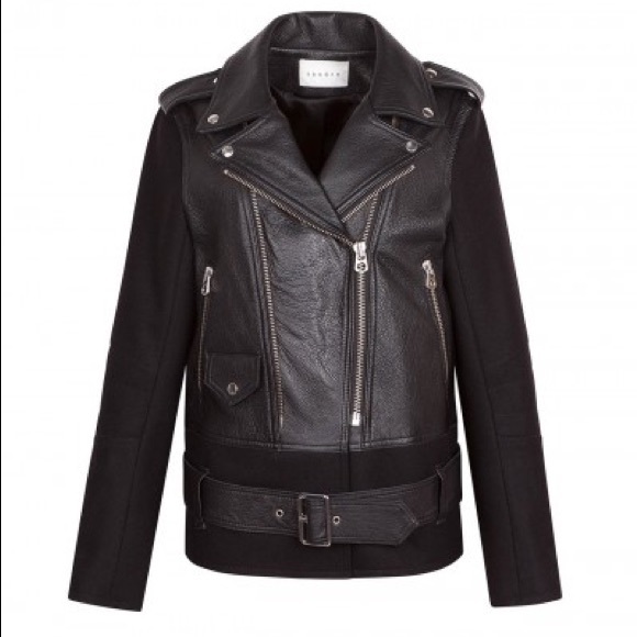 Sandro Combo Leather Wool Moto jacket - Picture 6 of 10